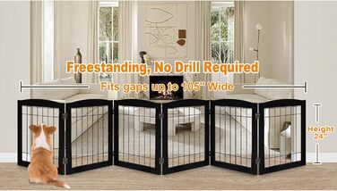 Дерев'яне перегороджувальне ґратка для собак, 4 панелі, широка, 76,2 см, складна, бар'єр для тварин з підставками, масивне тверде дерево та сталевий дріт, захисне ґратка для дверей, коридорів, 76 см висота