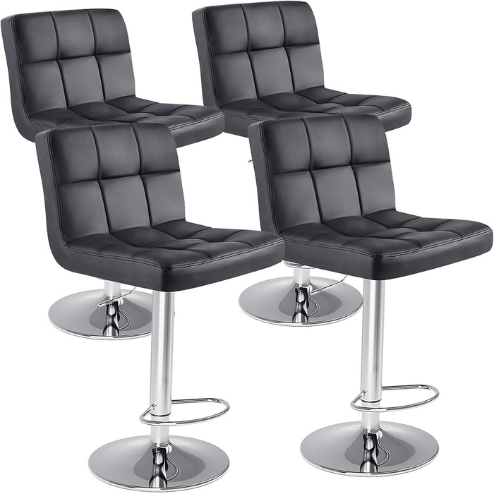 DUMOS Modern Adjustable Bar Stools 2-Pack - Metal Legs, Kitchen & Bar Height - White & Dark Black