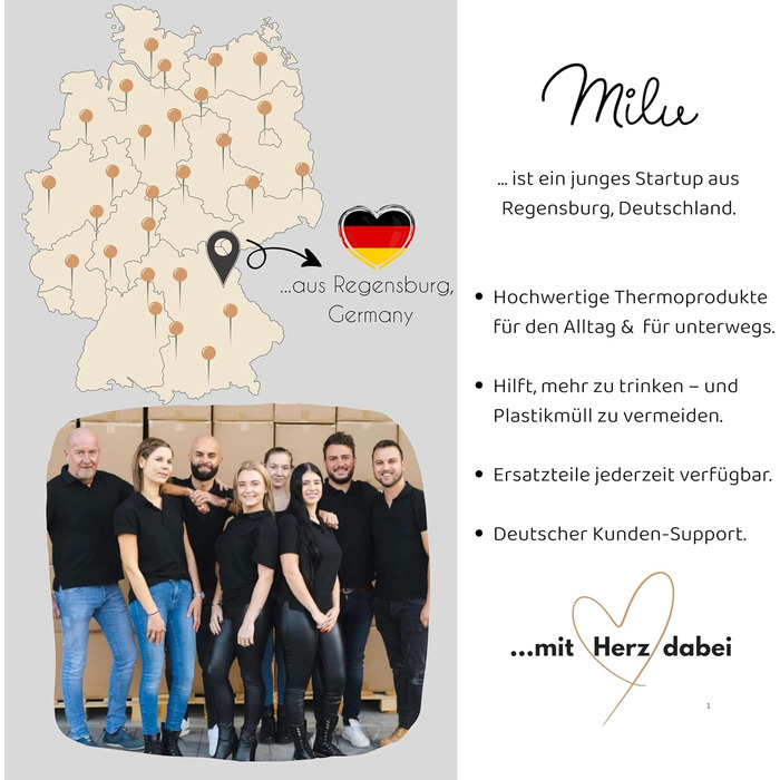 Термос Milu: ізольована фляга з нержавіючої сталі, 100% без витоку, подвійна ізоляція (оливковий, 1000 мл)