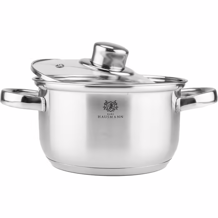 KARL HAUSMANN Pot Set Induction Stainless Steel 4-Piece - Cookware for All Cooktops - Cookware Set with Glass Lid - Pots with Measuring Scale - Pot Set - Cookware Set - Pot Sets - Pots - Induction Pots