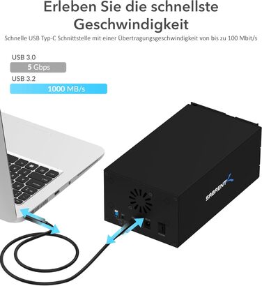 SABRENT Док-станція для жорстких дисків 2 відсіки USB A/C з RAID, SATA SSD/HDD, 2.5/3.5 дюймів, 5Gbps, підтримка 10TB
