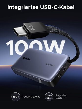 Power Bank UGREEN Nexode 20000mAh 145W з USB-C кабелем, для ноутбуків та смартфонів (Samsung, iPhone, Dell)