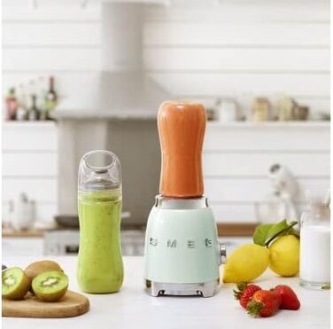 SMEG, Personal Blender PBF01PGEU, 2 speed settings, stainless steel double blade, 2 x 600 ml bottles included, non-slip base, integrated cable winding, 300W, pastel green