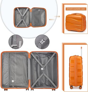 Чемодан-валіза KONO 55 см: легкий, з жорстким корпусом, TSA-замок, 4 колеса (2 шт. чорний, 2 шт. оранжевий)