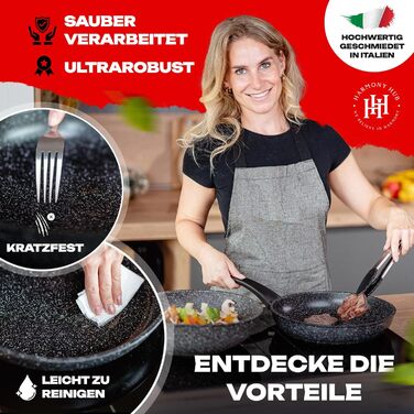 Сковорода HARMONY HUB 28 см з антипригарним покриттям, індукційна з індикатором нагріву, для всіх типів плит, довговічна, без PFOA (Чорна)