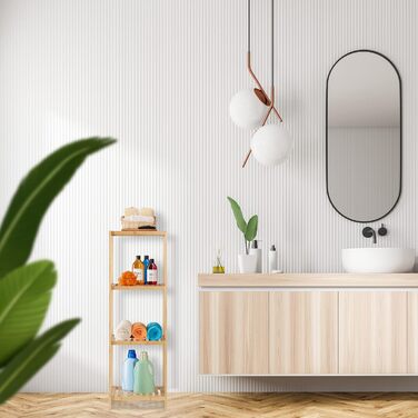 Relaxdays Bamboo Bathroom & Kitchen Shelf, HBT: 162 x 38 x 39.5 cm, Freestanding Shelf with 4 Shelves, Natural