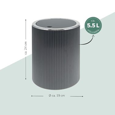 Bremermann Cosmetics Container GAVELLO with Swing Lid // Bath Bucket with Grooved Decoration, Plastic 5.5 Liters (Grey)