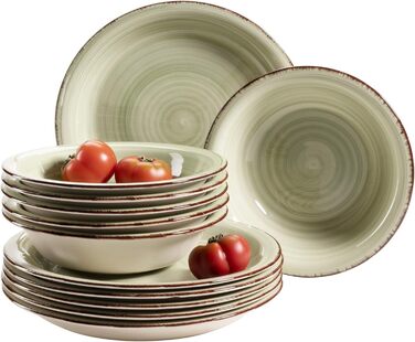 Набір тарілок MÄSER Bel Tempo II (12 шт.) – ручна робота, зелений, стеатит, на 6 осіб