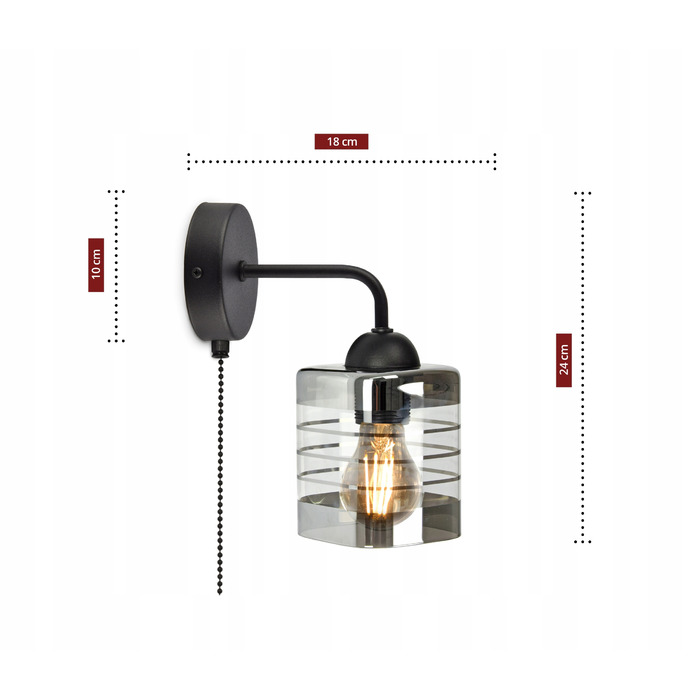 Настінний світильник-бра чорний матовий зі скляним плафоном