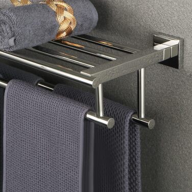 Тримач для рушників SAYAYO настінний, 70 см, з полицею, нержавіюча сталь, для ванної кімнати та кухні