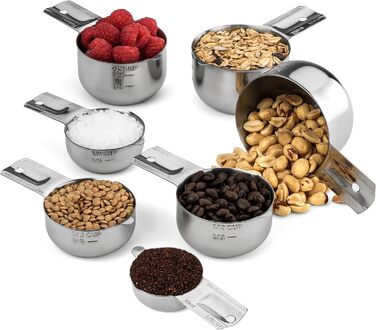 304 Stainless Steel Measuring Cup Set, 7-Piece, Stackable, with 1/8 Cup, 2 Tablespoons (Diverter Nozzle Model)