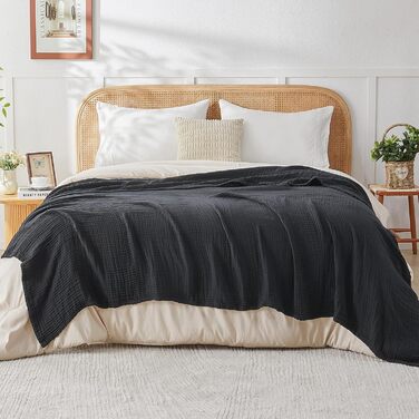 Плед EMME з 100% мусліну: м'який, дихаючий, великий, для дорослих, універсальний, бежевий (150 x 200 см)