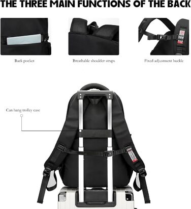 Водонепроникний шкільний рюкзак JANSBEN для підлітків (хлопців та дівчат), багатоклековий дизайн для школи та подорожей, ідеальний для 5 класу, чорний