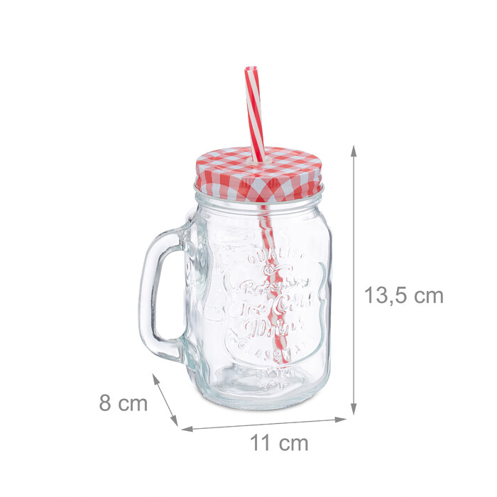 Relaxdays Set of 4 Colorful Drinking Glasses with Lids