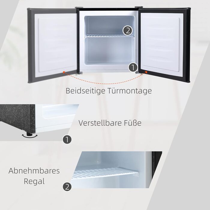 Mini морозильна камера HOMCOM 35 л, електрична, автономна, чорна, без замка