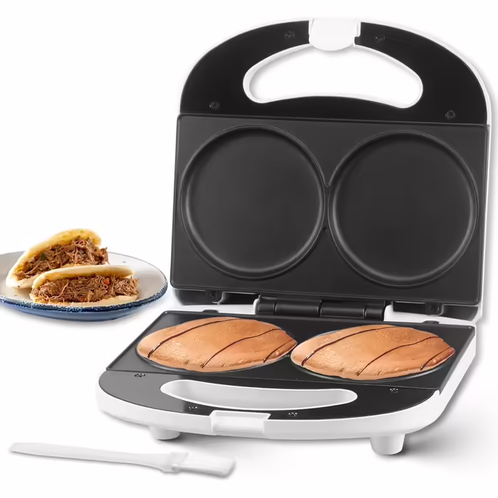 SugarWhisk Mini Pancake Maker, Pancake Maker, Electric Double Pancake Pan, Pancake Pan, Ideal for Pancakes, Cookies, Eggs, Arepas & Breakfast Sandwiches, White Mini Pancake Machine
