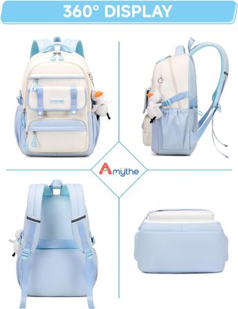 Шкільний рюкзак для дівчинки 2 в 1, рюкзак для підлітків 3-7 класів, шкільний набір з сумкою через плече, блакитний