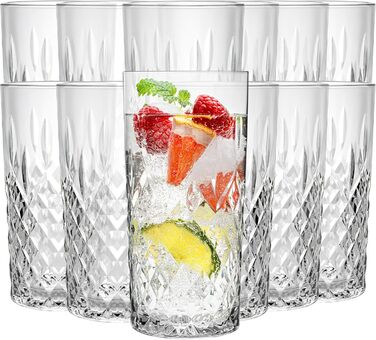 12-Piece Glass Set, 300ml Transparent Drinking Glasses, Water Glasses, Ribbed Glasses for Juice, Water, Party, Garden, Cocktail Glasses