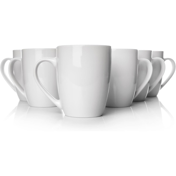 Набір кавових чашок BigDean 6 шт. 300 мл з якісного фарфору, білі, з ручкою, для розмальовування, стійкі до подряпин та ударів, придатні для миття в посудомийній машині