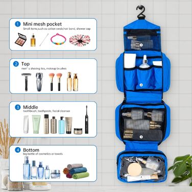 Сумка для туалетних аксесуарів на блискавці, дорожня, унісекс, з 4 відділеннями, Caping Oxford (Блакитний)
