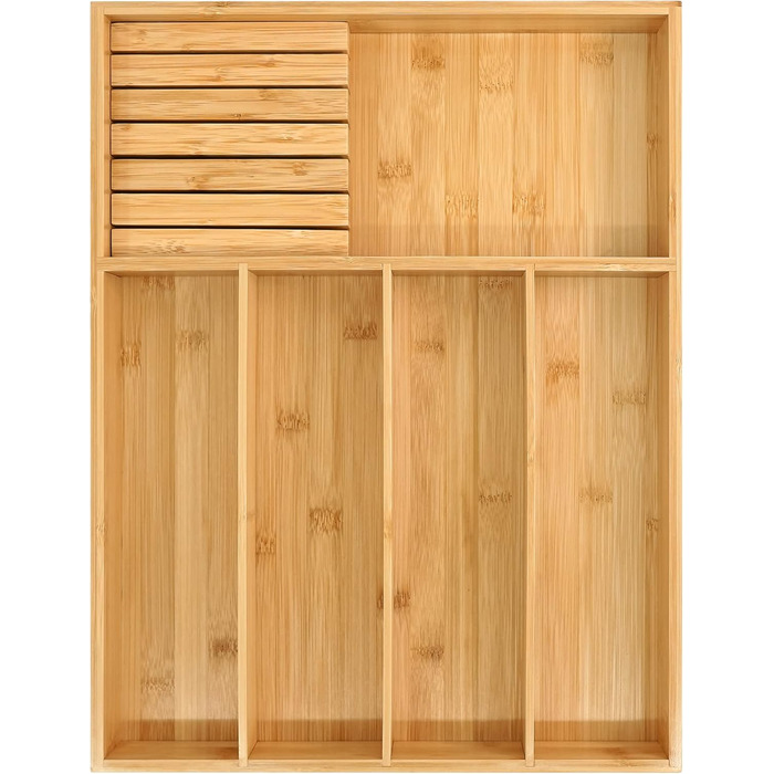 VaeFae Bamboo Cutlery Organizer, Utensil Holder for Drawer, Wooden Cutlery Tray with Divider for Kitchen, Cutlery Storage and Removable Knife Block
