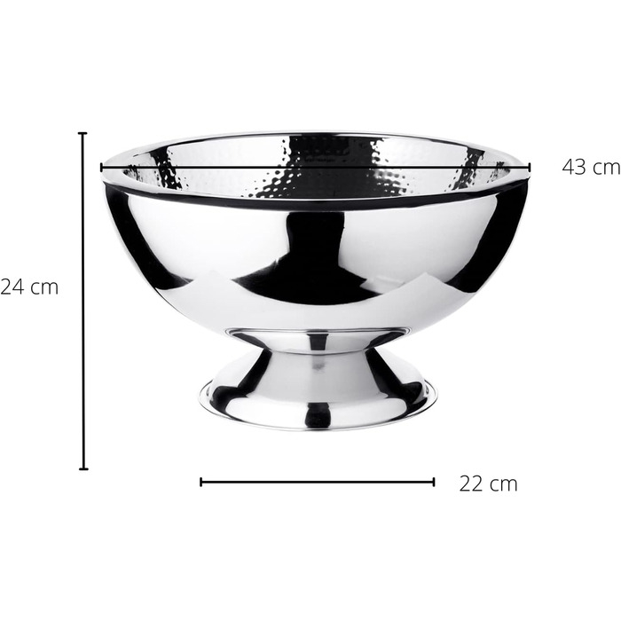EDZARD Champagne Cooler Cadiz (ø 43 cm, H 24 cm) Stainless steel, highly polished, hammered interior, double-walled, large bowl, suitable as a sparkling wine cooler, bottle cooler, and cooler for up to 5 bottles.