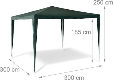 Relaxdays HBT Pavilion Tent: 2.5 x 3 x 3 m Garden Pavilion with a square footprint and a 100% PE roof. Party tent for festivals or celebrations. Pavilion with steel frame. Pavilion, white (Green)