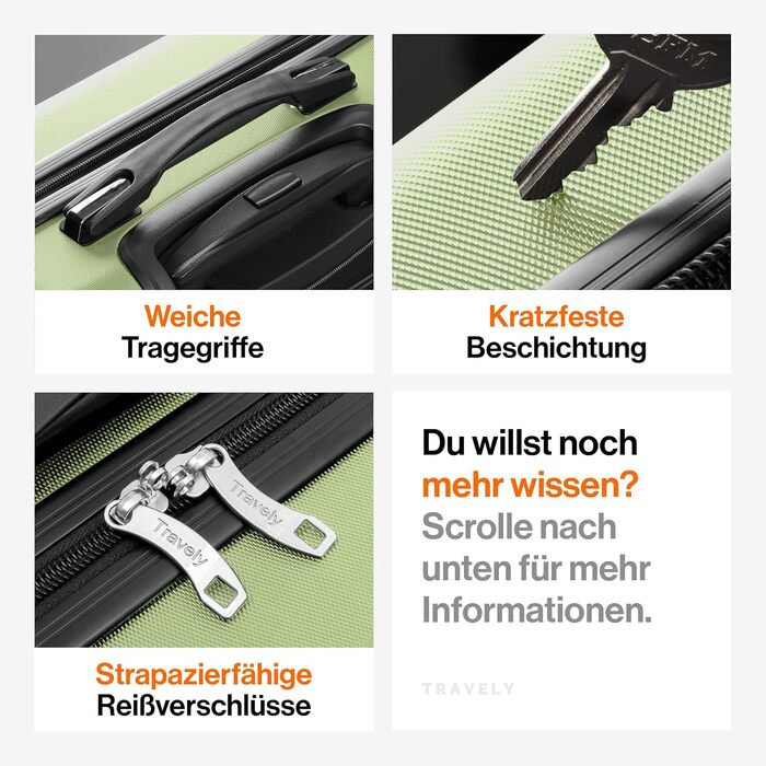 Чемодан туристичний великий 77 см, 100 л, полікарбонат, зелений, з TSA замком