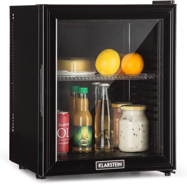 Klarstein 24L Mini Fridge - Compact Refrigerator for Drinks, Snacks & Skincare - Quiet Operation, Adjustable Shelves - Black