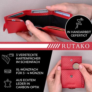 RUTAKO Slim Wallet with XL Coin Pocket & RFID Protection - Card Holder for Men & Women - Small Credit Card Holder - Mini Wallet - Purse/Wallet Small - Wallet Carbon Red
