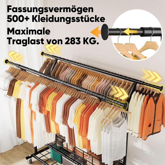 Підставка для одягу HOKEEPER на коліщатках, важка, з подвійною перекладиною, до 283 кг, D004K