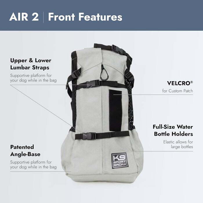 Сумка-рюкзак для собак K9 Sport Sack (Large, Air - Charcoal Grey) | Рюкзак-переноска для собак маленьких та середніх порід | Дихаючий рюкзак для собак з регулюванням | Ветеринарно схвалений | 25 x 20 x 56 см
