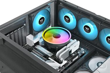 Система водяного охолодження Thermaltake Sync CPU – однотурова, 4×6мм мідні heatpipes, 120мм PWM вентилятор (9 адресуємих LED), 5V синхронізація з материнською платою, до 240W TDP, Intel LGA1851/1700 & AMD AM5/AM4, Чорний (UX150-L, UX150, Black)