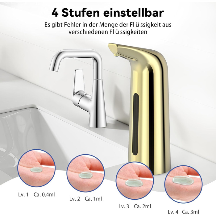 Автоматичний безконтактний диспенсер для мила з 4 рівнями регулювання, 400 мл, електричний, на батарейках, для встановлення на стільницю, з інфрачервоним сенсором (Бронзовий) (400мл Золотий)