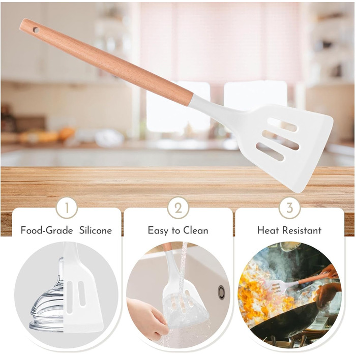 Набір кухонних аксесуарів Howephofly: 23 шт. з силікону, антипригарні, стійкі до нагріву, з тримачем та гачками для підвішування (білий)