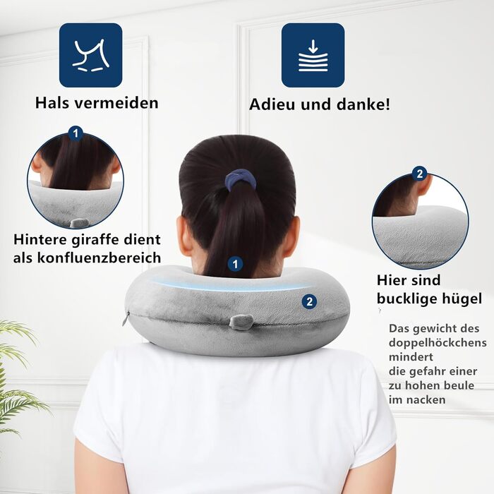 Подушка для шиї у літак/подорожі з Memory Foam - підтримуюча, компактна, легка, сіра