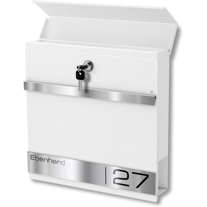 Поштова скринька Metzler Premium з газетницею, антрацит. Персоналізована з табличкою для імені. Якісна настінна поштова скринька з нержавіючої сталі V2A з порошковим покриттям RAL 7016, модель Stencil (біла)