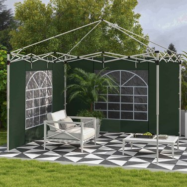 Outsunny 2-Piece Side Panels for Gazebo 3x3/3x6 m, Side Wall with Window and Velcro Closure, Waterproof Side Walls Made of Oxford Fabric, as Wind and Privacy Barrier for Party Tent, Green | Aosom