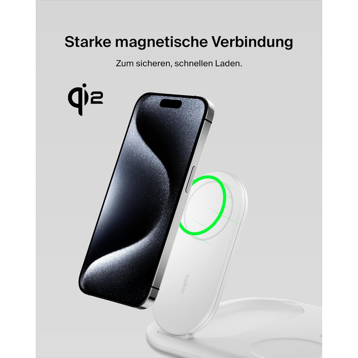 Зарядний пристрій Belkin BoostCharge 3-в-1 з підтримкою Qi2, 15 Вт, MagSafe, для iPhone, Apple Watch, AirPods