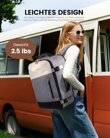 LOVEVOOK Рюкзак ручної поклажі 40L, 17.3 дюйми, великий, для жінок та чоловіків, розширюваний, рюкзак для подорожей та бізнесу, (40x30x20см-24L, кремовий + сірий + чорний)