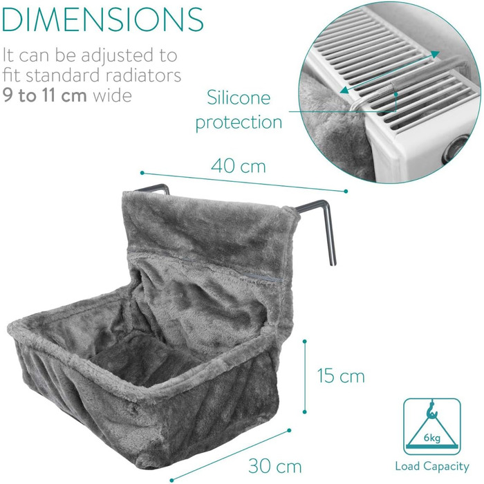 Navaris Cat Bed Heater - Heating Lounger for Cats - Cat Heating Lounger - Cat Bed with Heater - Heated Cat Basket - For Cats up to 15 kg - Heated Cat Hammock - (Gray)