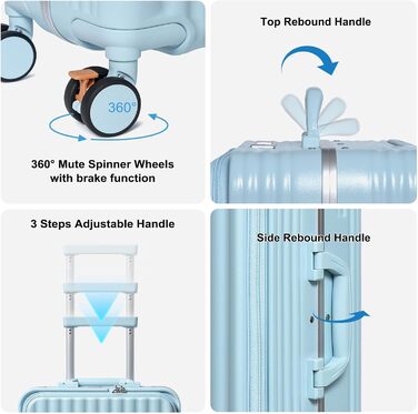 Валіза ручної поклажі Sea Choice з жорстким корпусом з PC, відділенням для ноутбука, USB-портом, 8 спін-колесами, замком TSA та тримачем для напоїв (1 шт., блакитний)