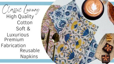 Cloth Napkins, 12 Pieces, Cotton, Floral Pattern, Reusable, Indian Block Print, Washable Napkins for Wedding, Party, Boho Decor (Multicolor 1), Size L (18.0 x 18.0 inches)