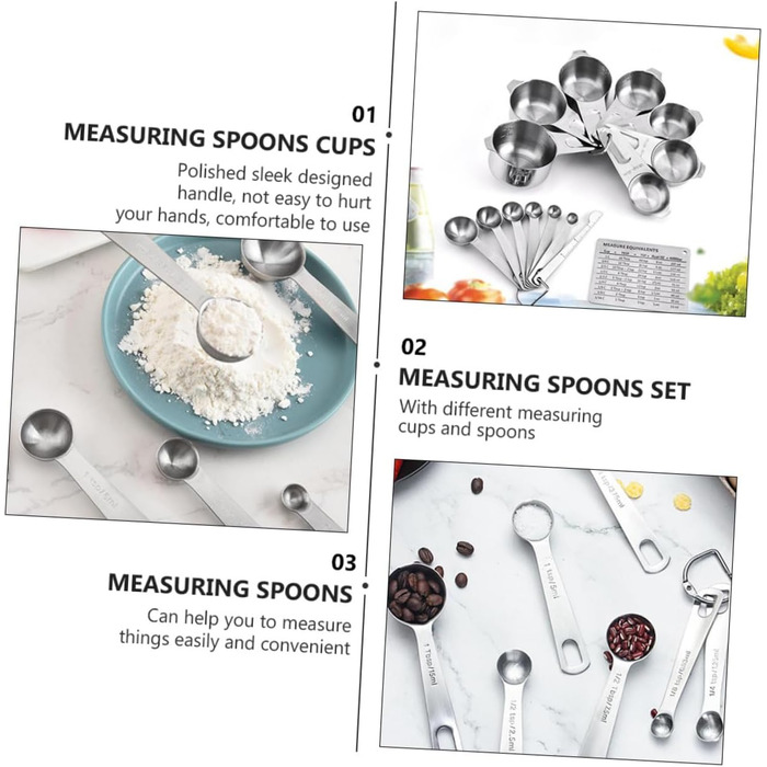 Amosfun Measuring Cup and Spoon Set: 7 Measuring Cups, 7 Measuring Spoons, Stainless Steel, Measuring Scale for Baking
