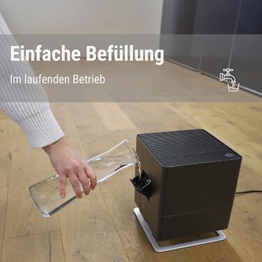 Зволожувач повітря Stadler Form Oskar, енергозберігаючий для кімнат до 50 м², з автовимкненням та нічним режимом, димуючі LED, дуже тихий, білий (чорний)