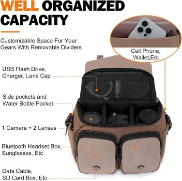 Компактна камера Cwatcun з водонепроникним корпусом та штативом, для фотографії DLR/LR/piegelloe, об'єктив (коричневий)