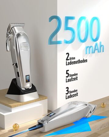 Професійна машинка для стрижки собак Oneisall для густого хутра з основою, електрична машинка для стрижки собак з потужним мотором 6500RPM для густого, довгого та кучерявого хутра, срібна