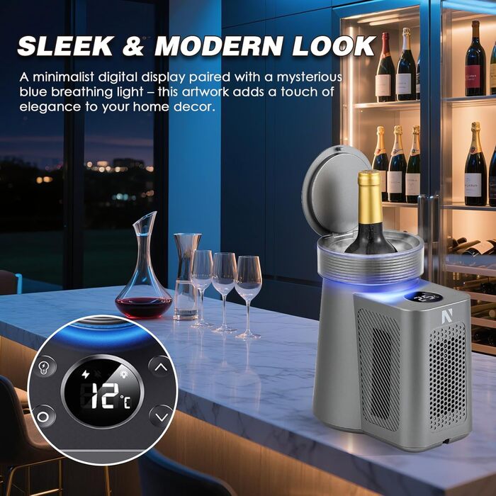 NEWTRY Електричний охолоджувач вина, для 750мл пляшок, з кабелем, для дегустацій при низькій температурі
