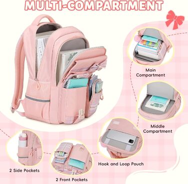 Шкільний рюкзак Tanou для дівчаток, водонепроникний, з візком, візерунок 'Клешні', 9-16 років (Рожевий)