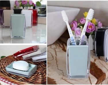 Bathroom Accessories, 5-Piece Set, Blue Resin/Acrylic, Complete Set, Lotion/Soap Dispenser, Soap Dish, Toothbrush Holder, Cup, Toilet Brush and Holder, Modern Bathroom Decor and Gift Set